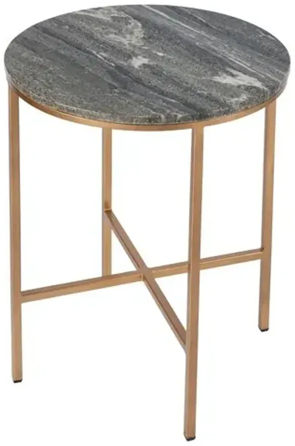 Jasper Marble End Table - Gray/Gold