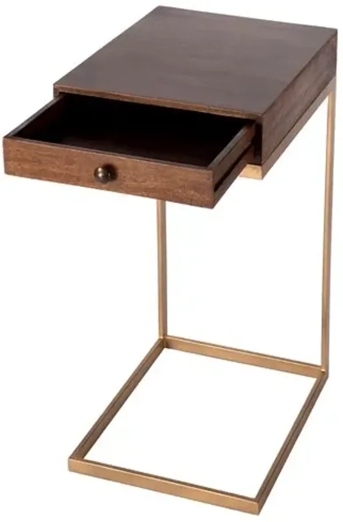 Ophelia 1-Drawer C-Shaped End Table - Medium Brown