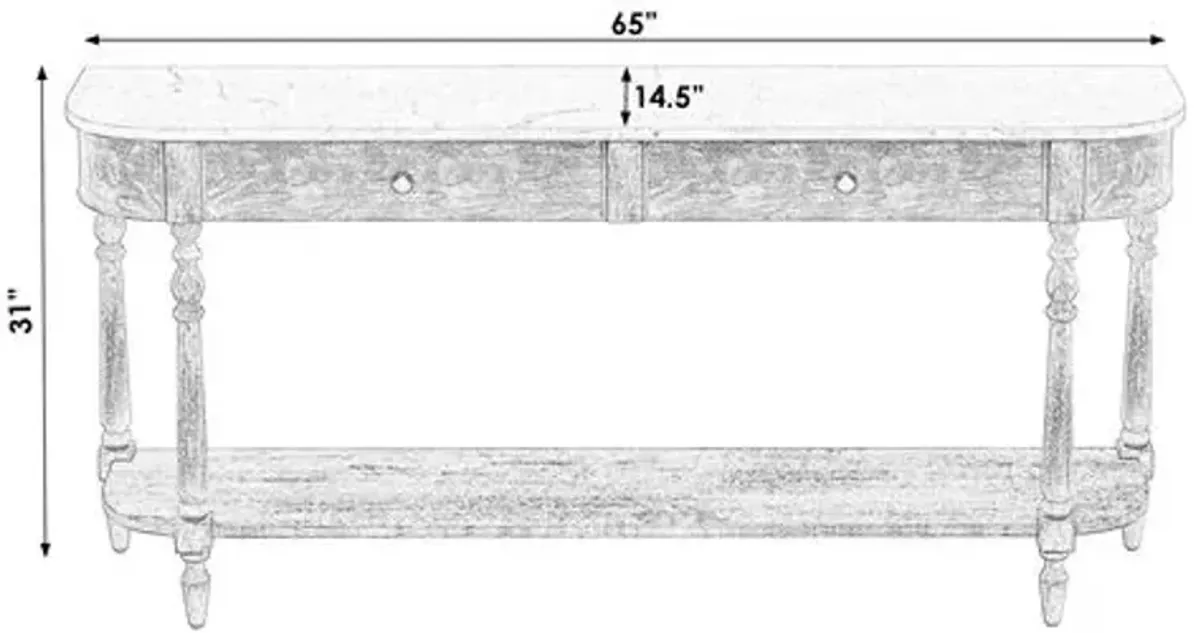 Liam 65" 2-Drawer Marble Tope Console Table - Rustic Gray