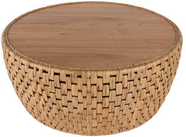 Micah Round Rattan Drum Coffee Table, Natural
