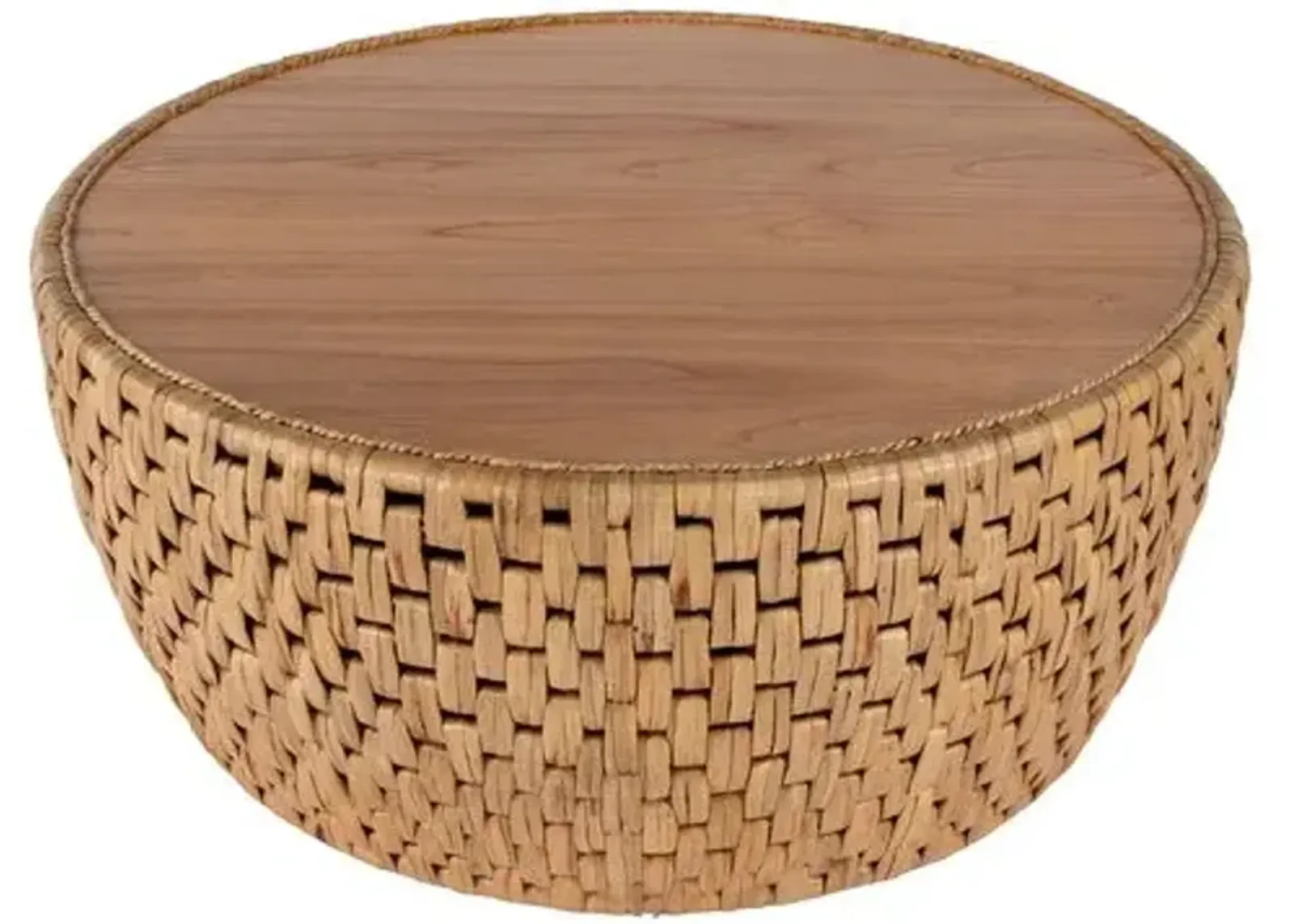 Micah Round Rattan Drum Coffee Table - Natural - Brown