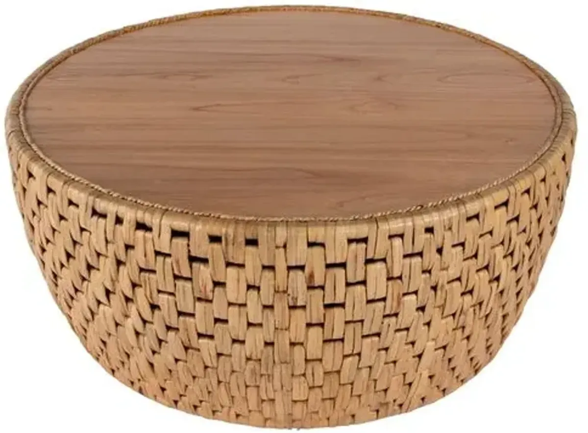 Micah Round Rattan Drum Coffee Table - Natural - Brown