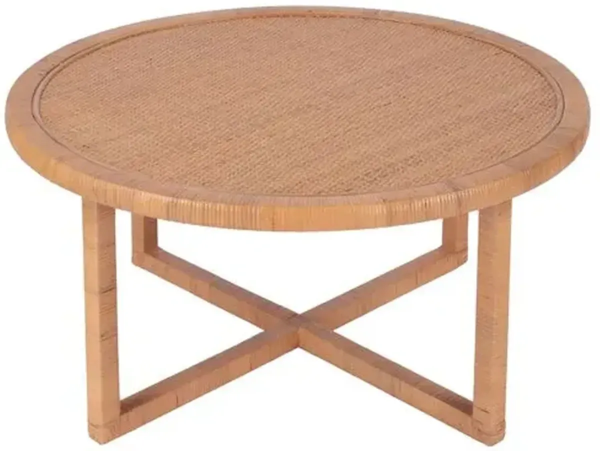 Micah Round Rattan Coffee Table - Natural - Brown