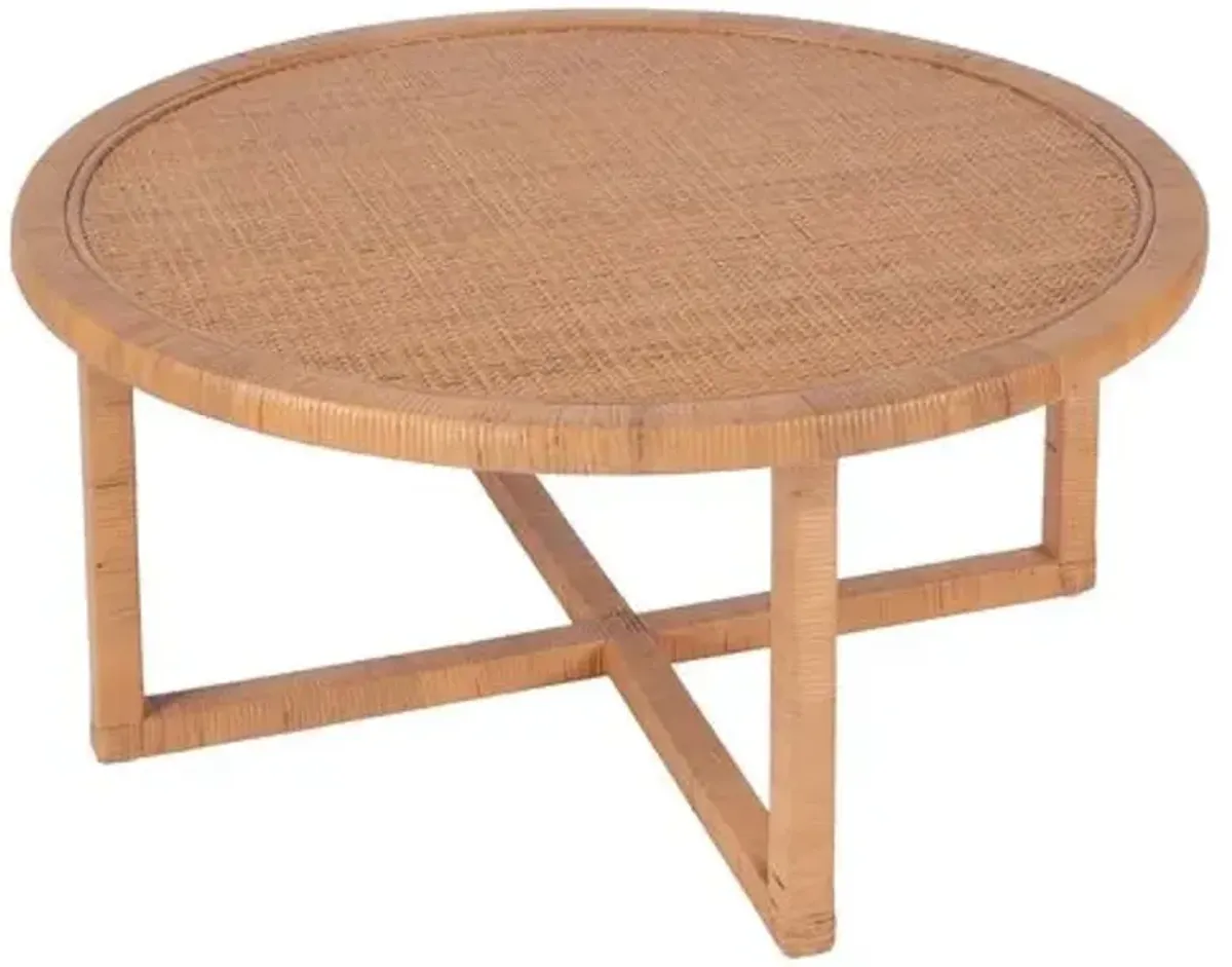 Micah Round Rattan Coffee Table - Natural - Brown