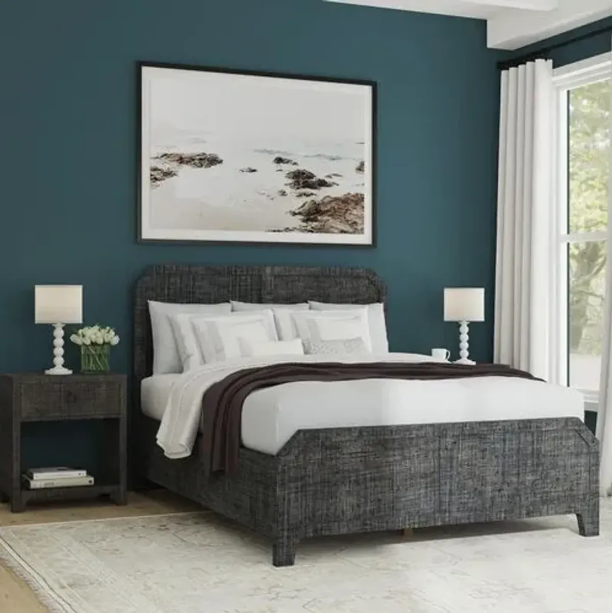 Oliver Harbor Queen Raffia Panel Bed - Gray