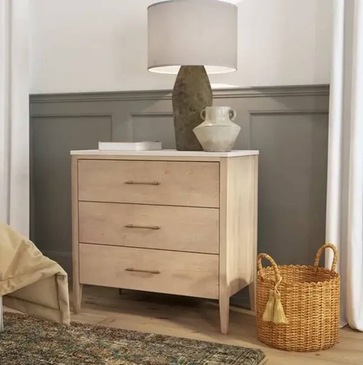 Ethan 3-Drawer Marble Top Chest - Beige