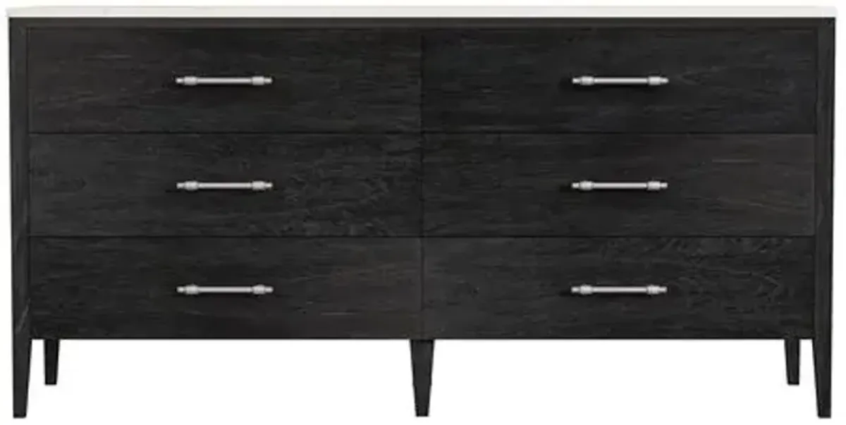 Ethan 6-Drawer Marble Top Dresser - Black