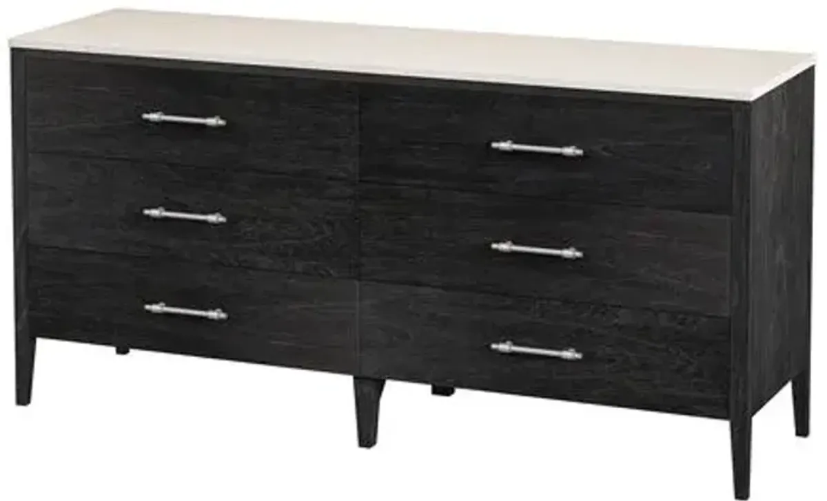 Ethan 6-Drawer Marble Top Dresser - Black