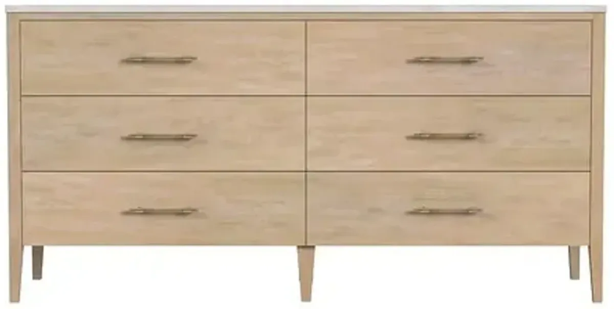 Ethan 6-Drawer Marble Top Dresser - Beige