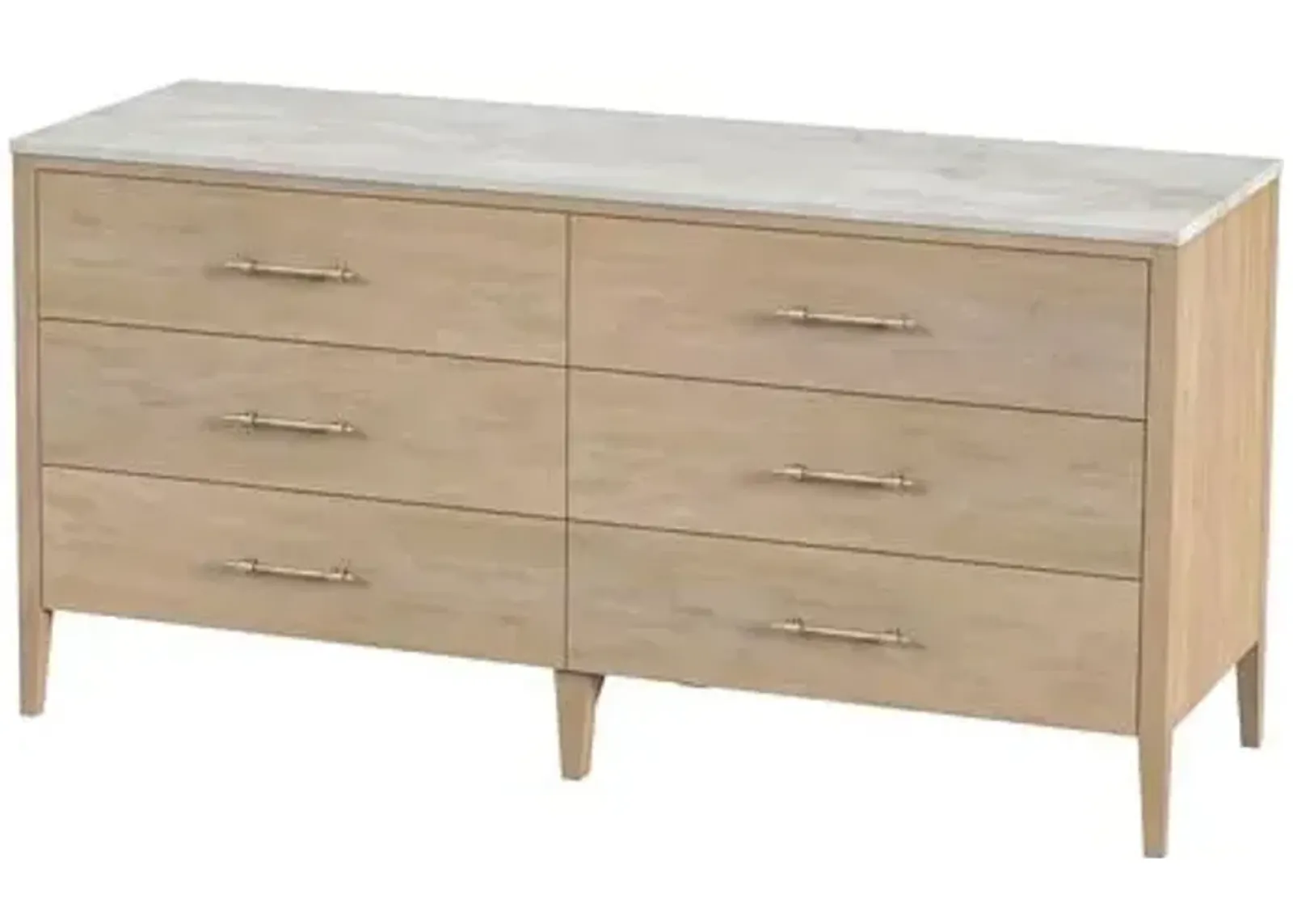 Ethan 6-Drawer Wood and Marble Dresser - Beige