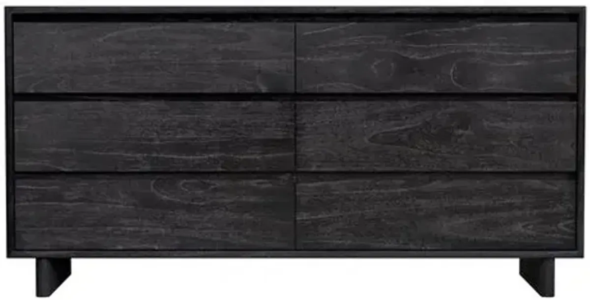 Jade Wood Panel 6-Drawer Dresser - Black