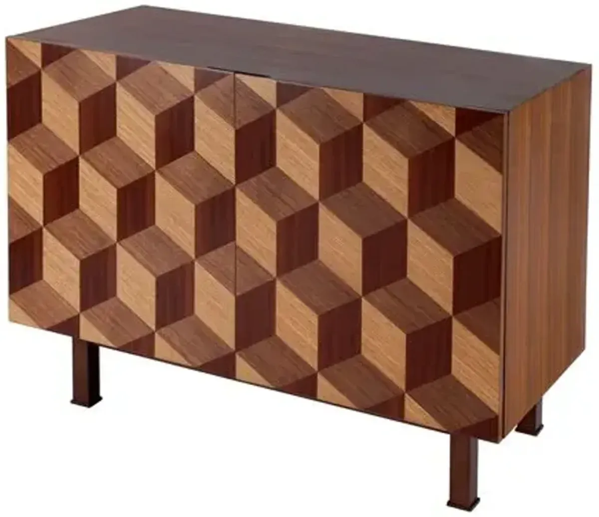 Caleb 2-Door Geometric Storage Cabinet - Brown