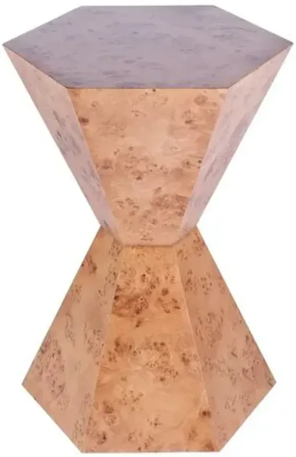 Noah Burl Hexagon Side Table - Brown