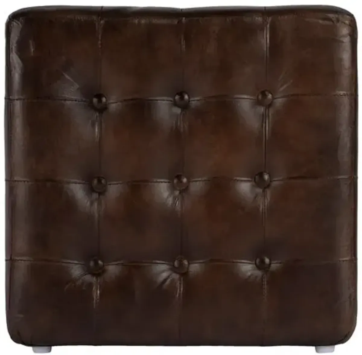 Gabriel Button Tufted Leather Ottoman - Brown