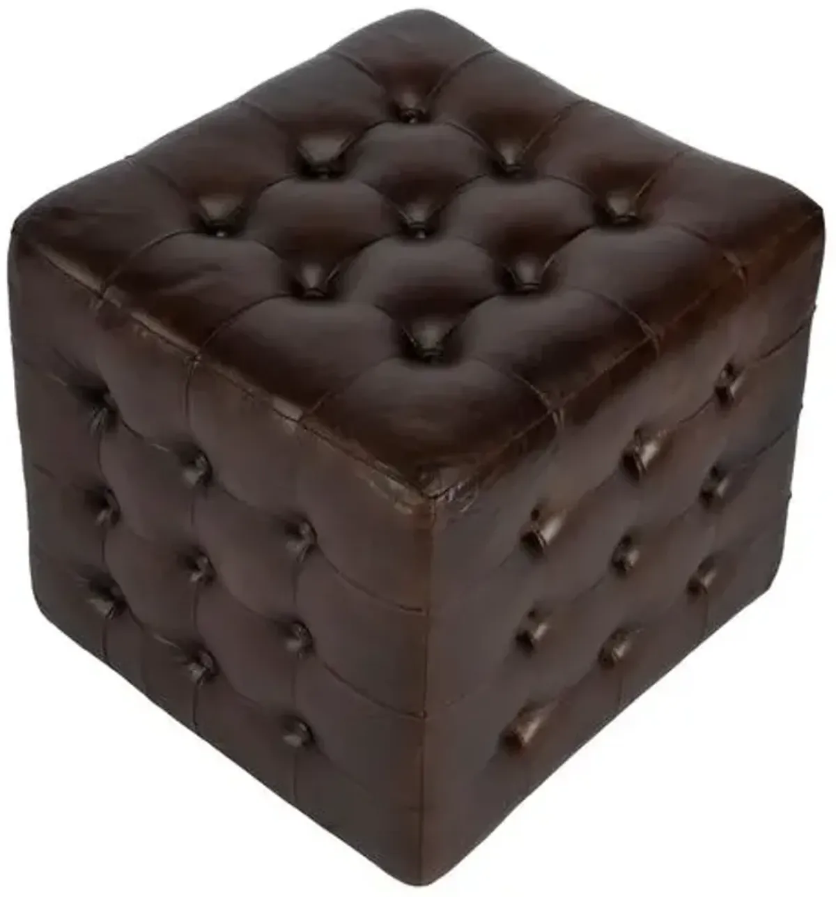 Gabriel Button Tufted Leather Ottoman - Brown