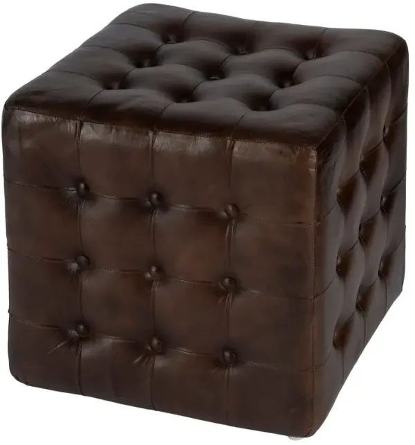 Gabriel Button Tufted Leather Ottoman