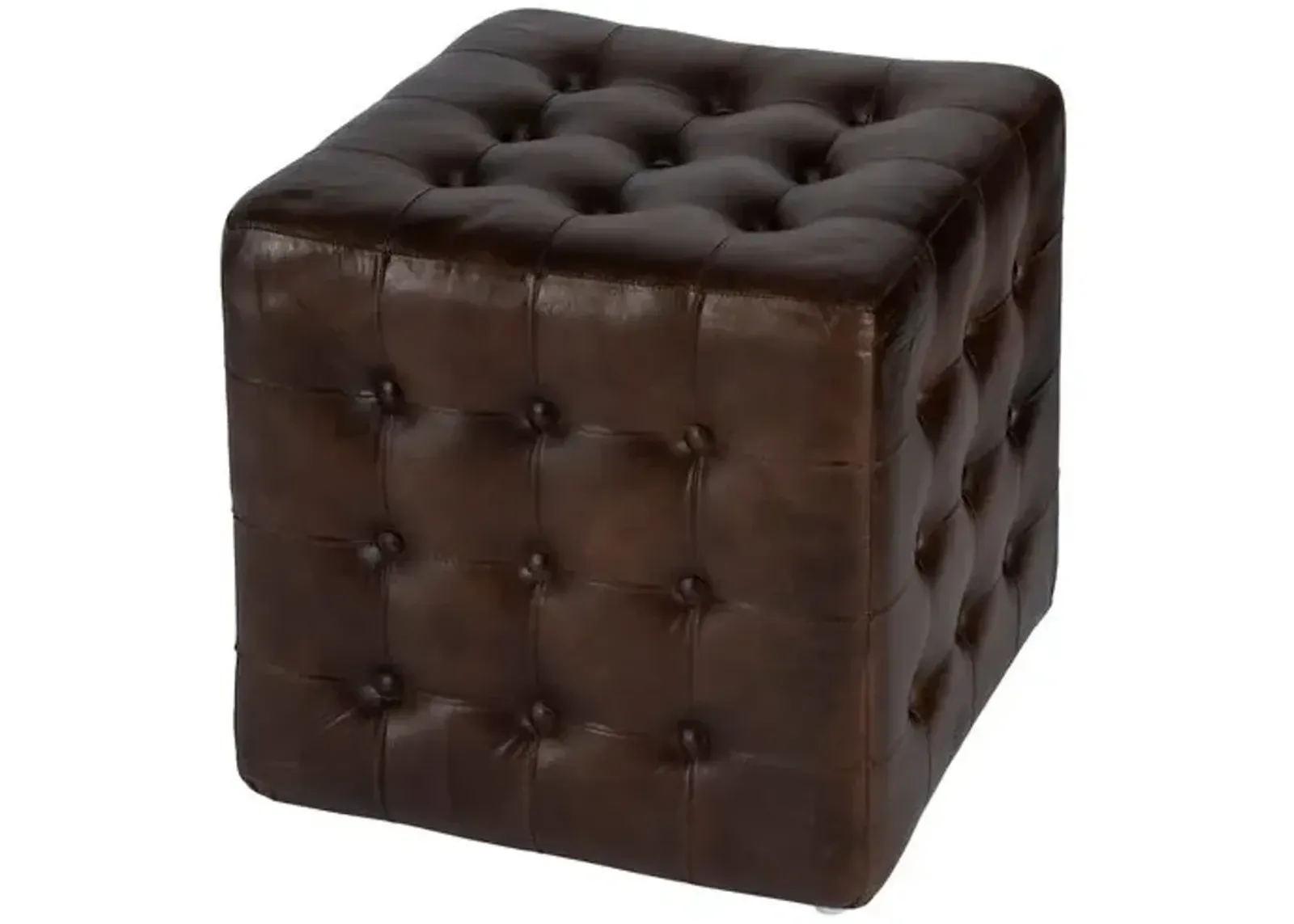 Gabriel Button Tufted Leather Ottoman - Brown