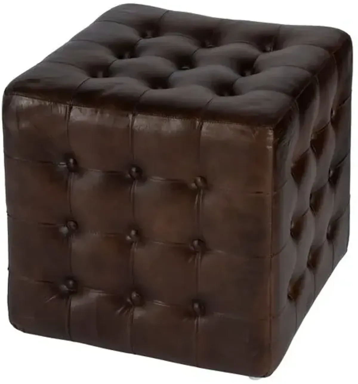 Gabriel Button Tufted Leather Ottoman - Brown