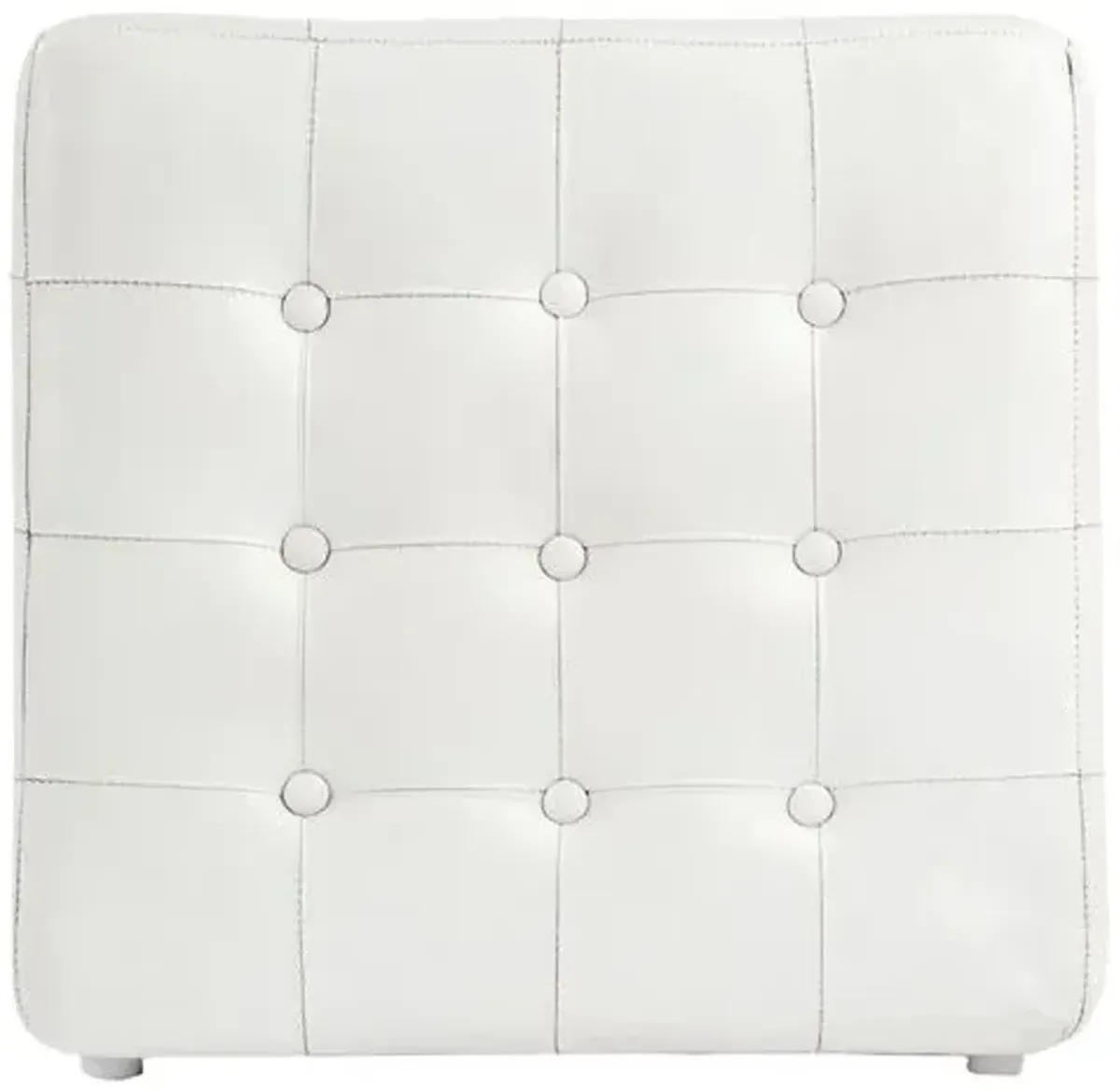 Gabriel Button Tufted Leather Ottoman - White