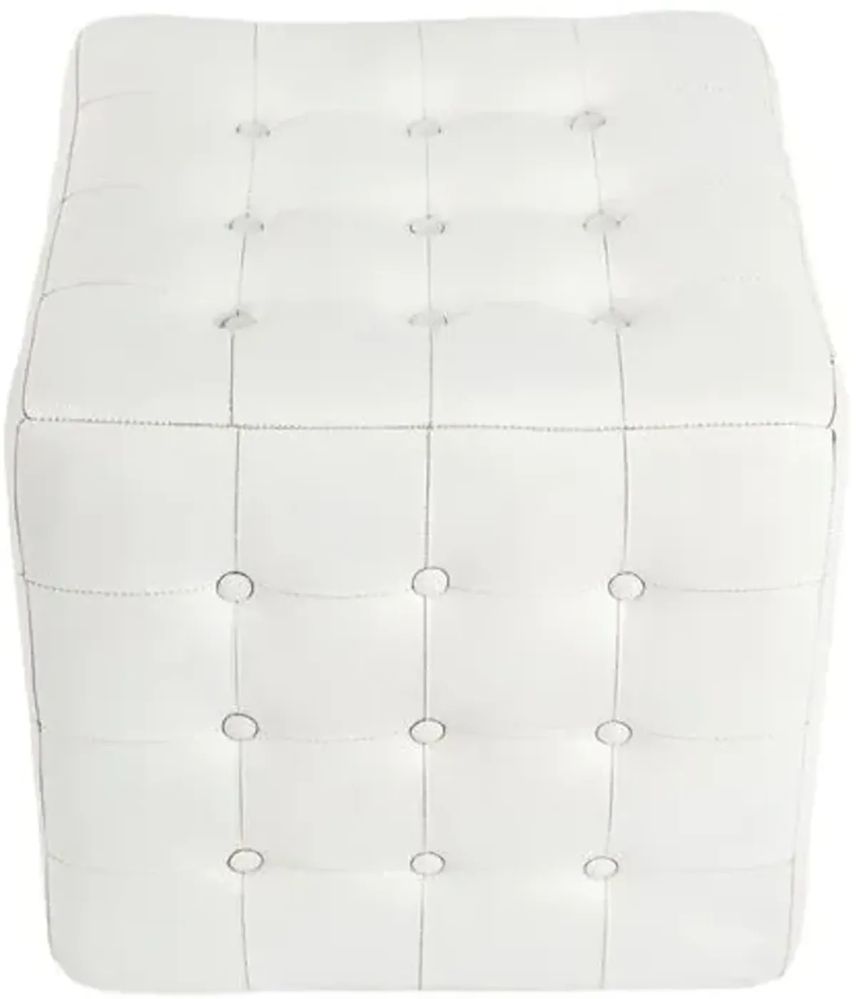 Gabriel Button Tufted Leather Ottoman - White