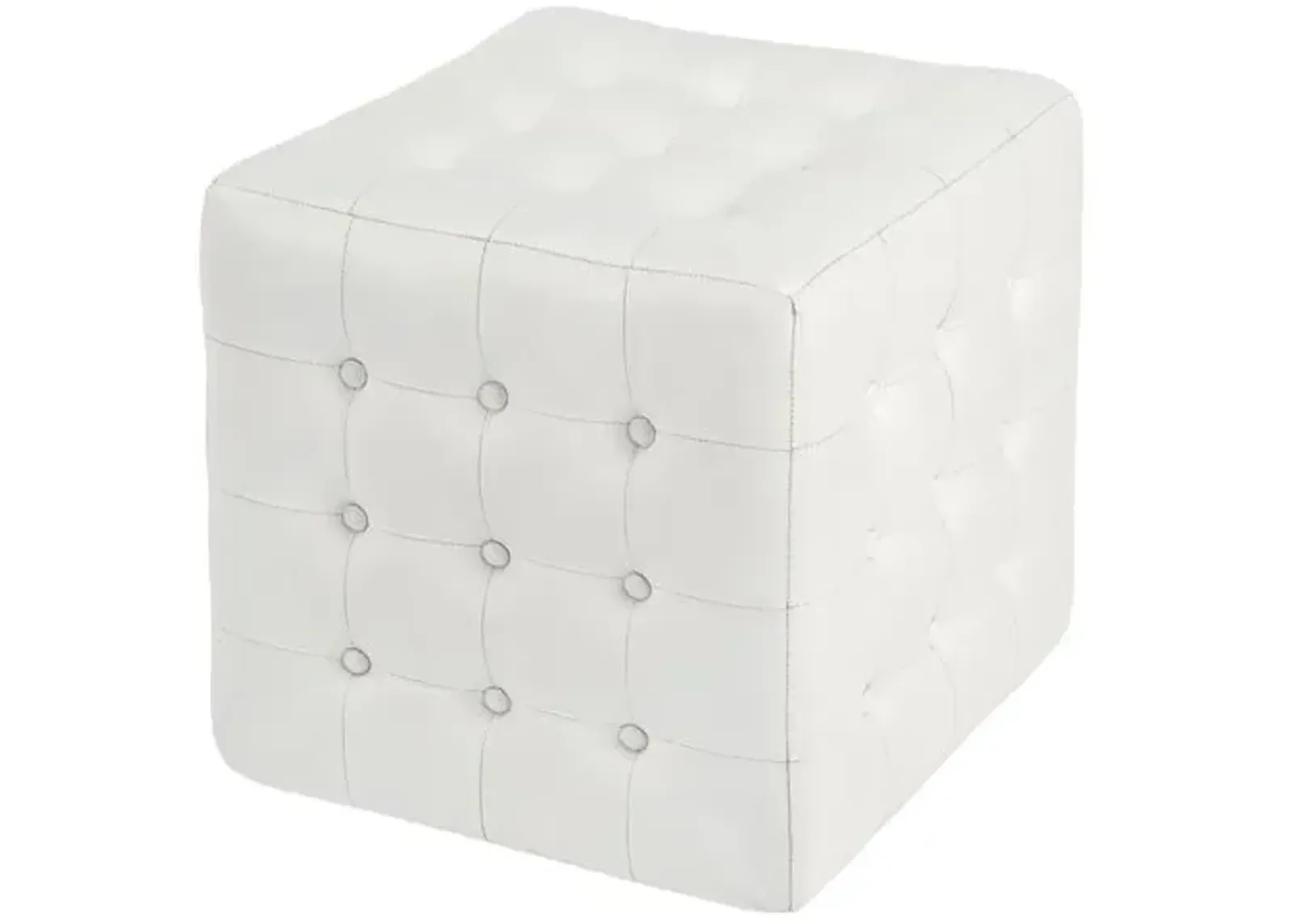 Gabriel Button Tufted Leather Ottoman - White