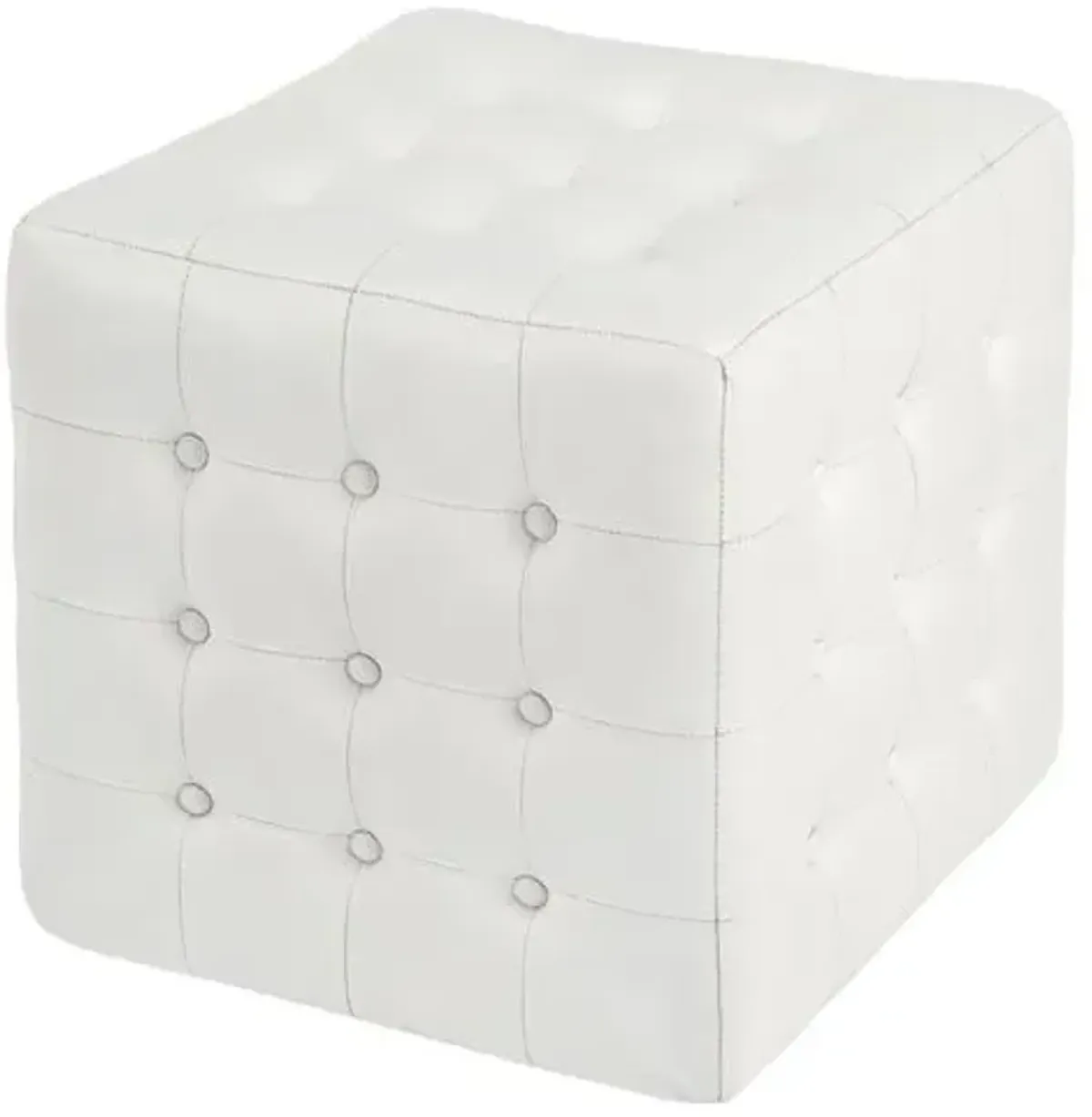 Gabriel Button Tufted Leather Ottoman - White