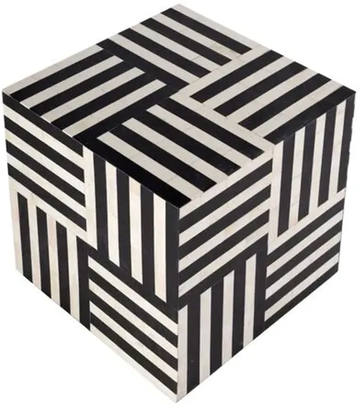 Aiden Square Bone Inlay Block End Table - Black Bone