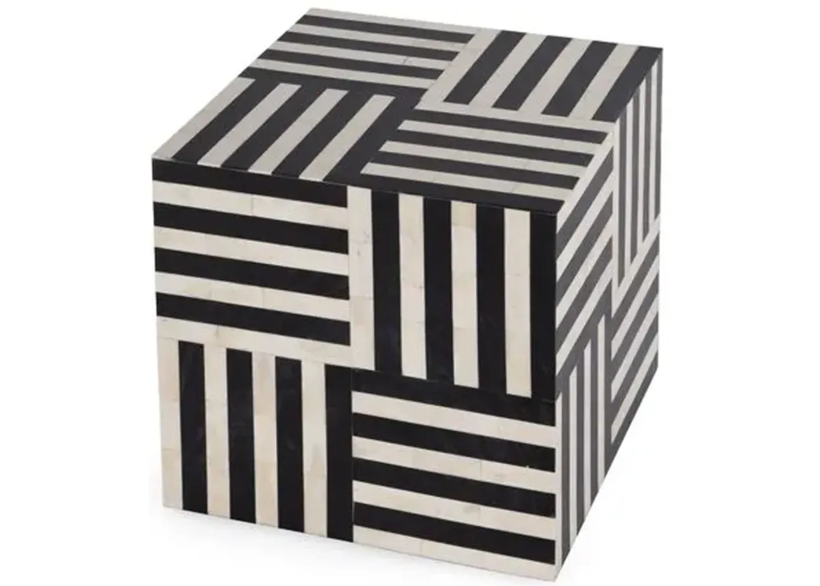 Aiden Square Bone Inlay Block End Table - Black Bone