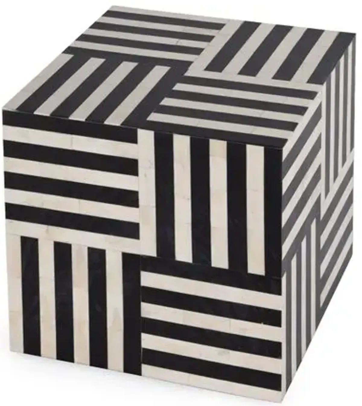 Aiden Square Bone Inlay Block End Table - Black Bone