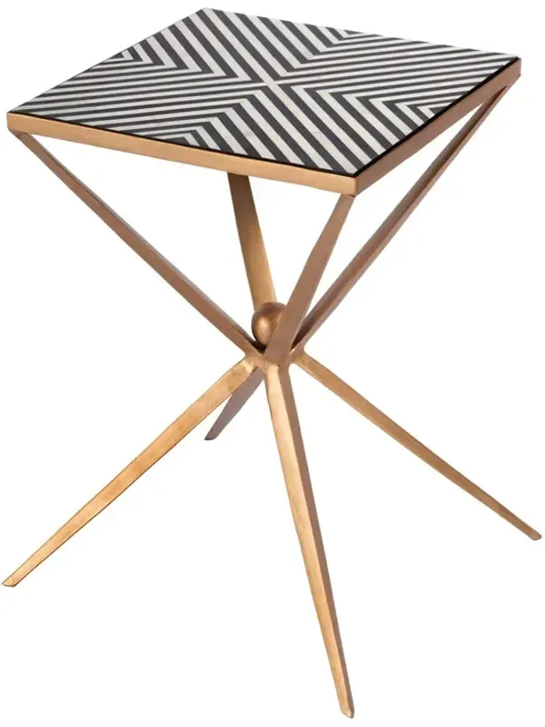 Hunter Bone Inlay Side Table, Black/White/Gold