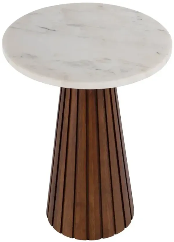 Levi Marble Side Table, White/Brown