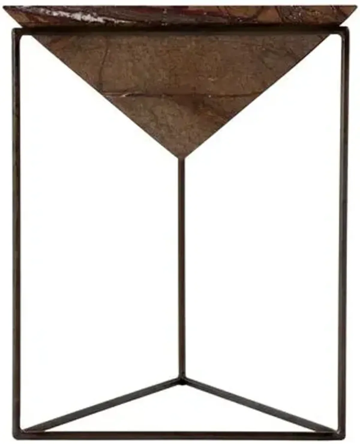 Maren Triangular Marble Side Table - Brown