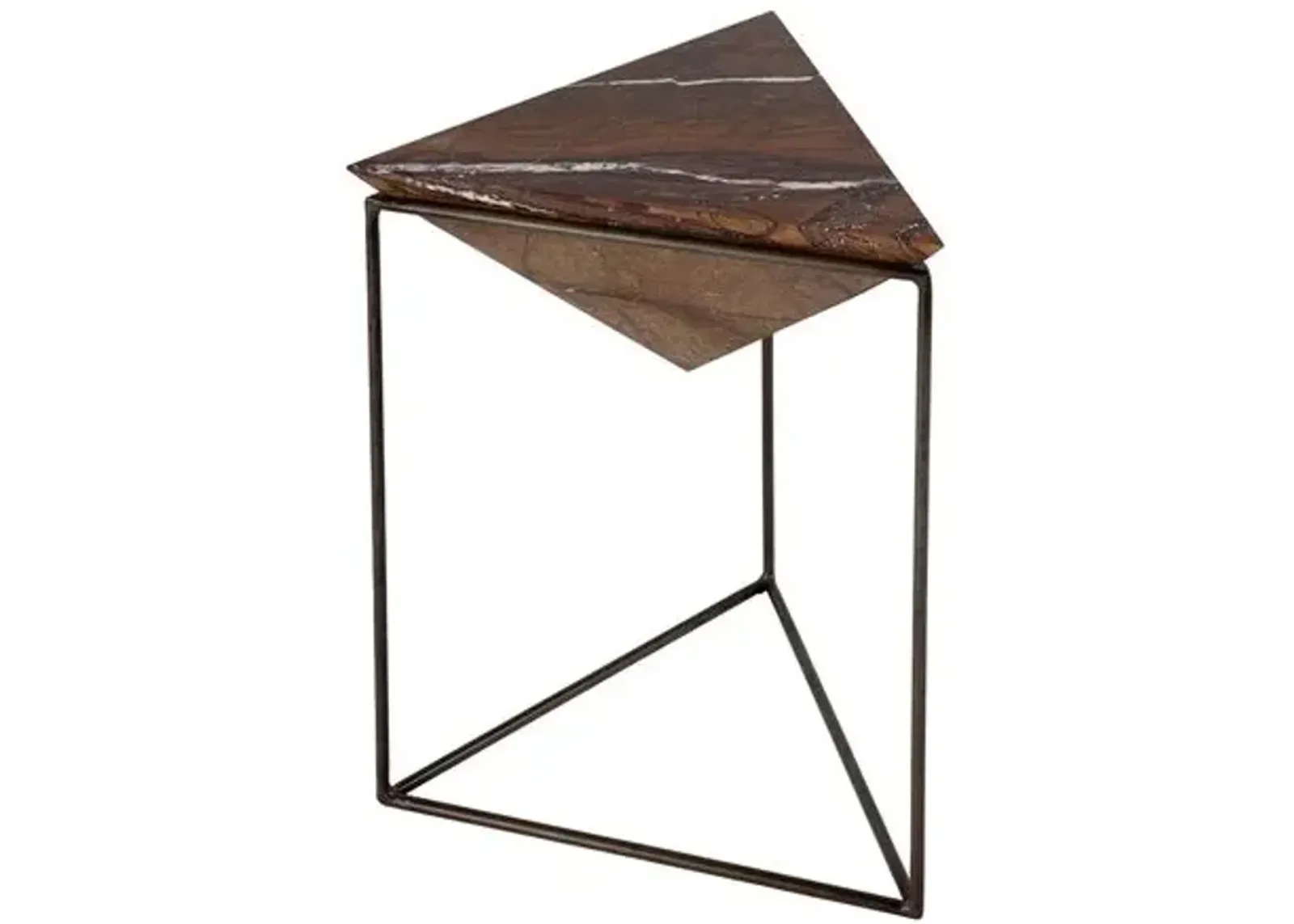 Maren Triangular Marble Side Table - Brown