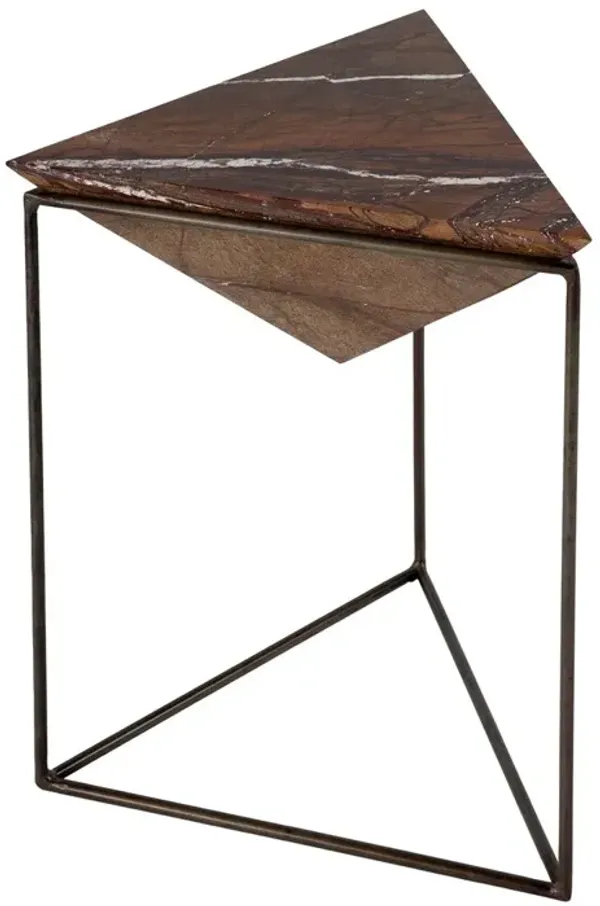 Maren Triangular Marble Side Table, Brown