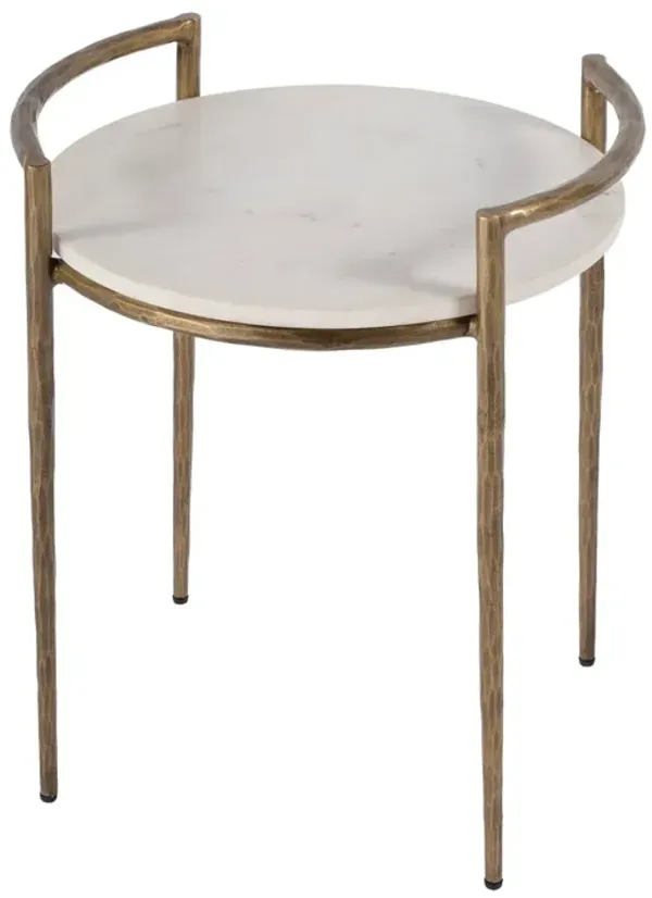 Evangeline Round Marble Side Table, White/Gold