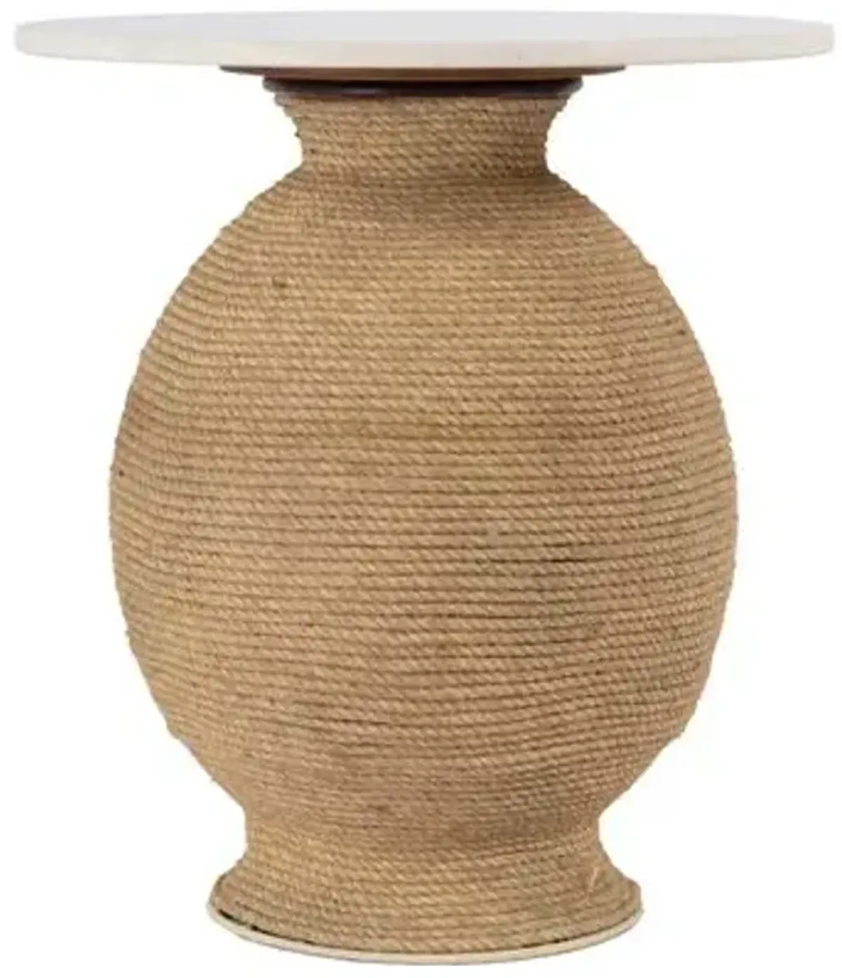 Camden Round End Table - White Marble/Natural Rope