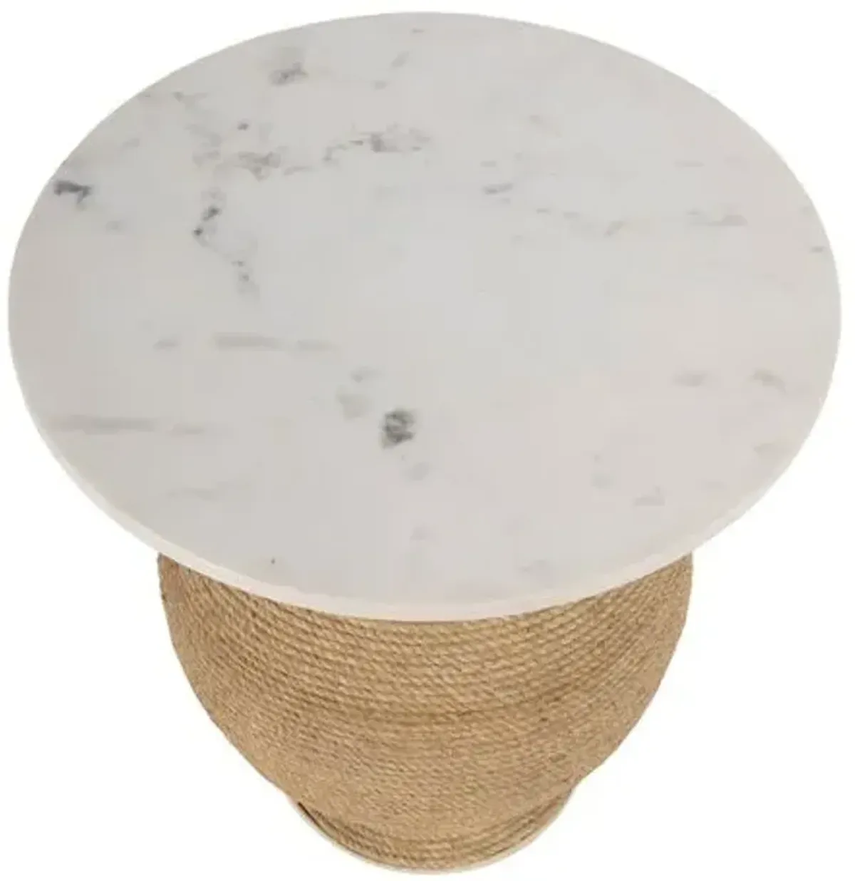 Camden Round End Table - White Marble/Natural Rope