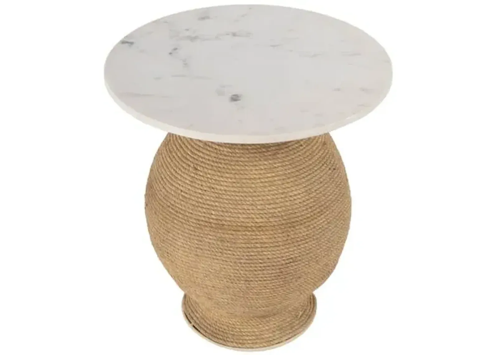 Camden Round End Table - White Marble/Natural Rope