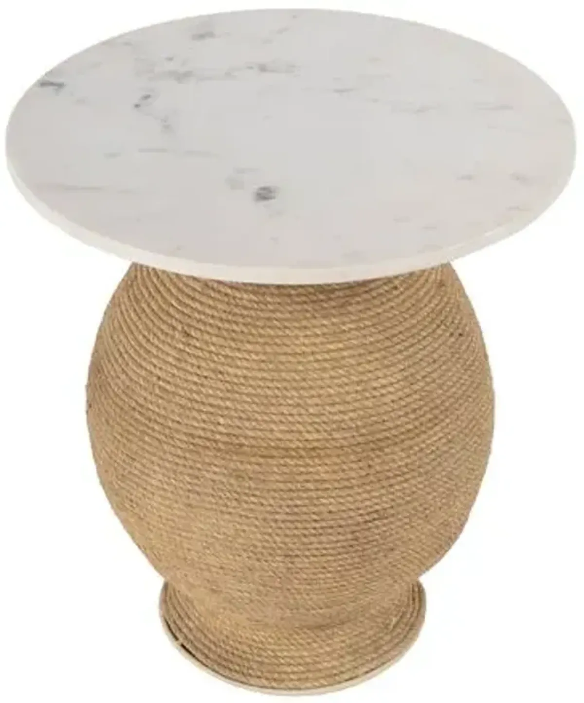 Camden Round End Table - White Marble/Natural Rope