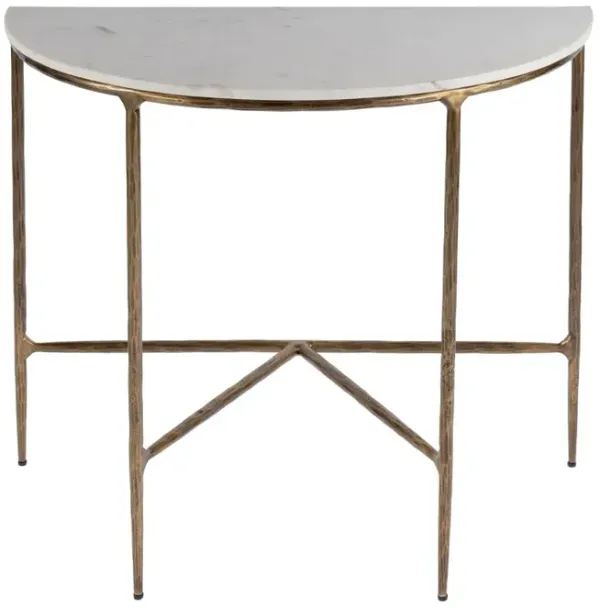 Kayla Marble Top Demilune Console Table, White/Gold