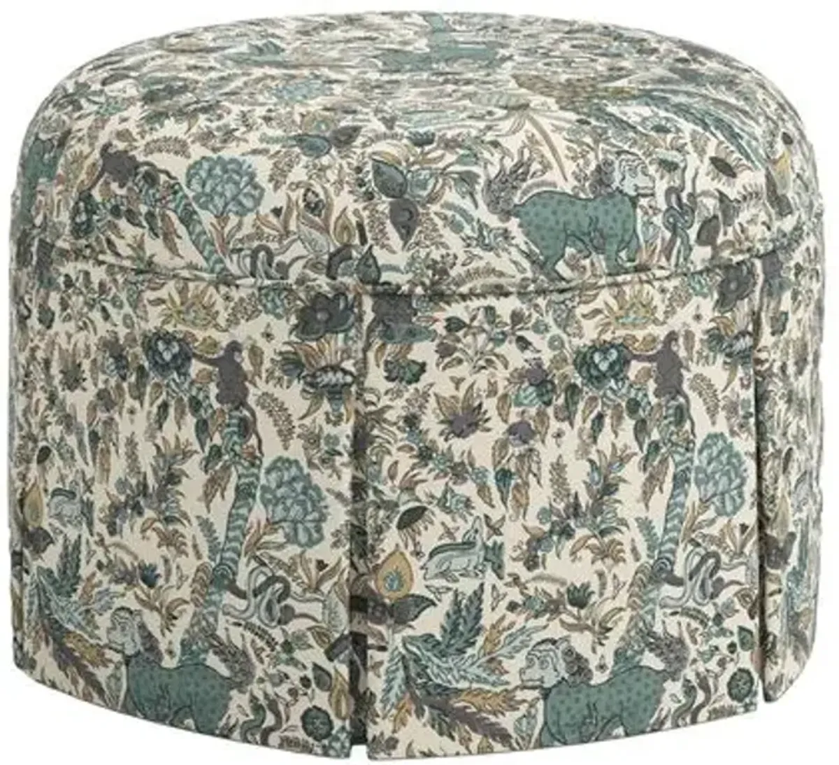 Liza Skirted Ottoman - Bali Lion - Green