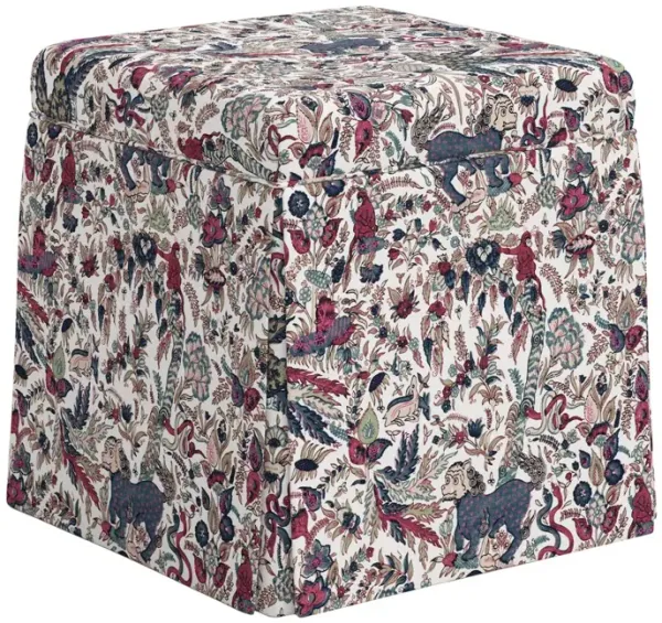 Anne Skirted Storage Ottoman, Bali Lion