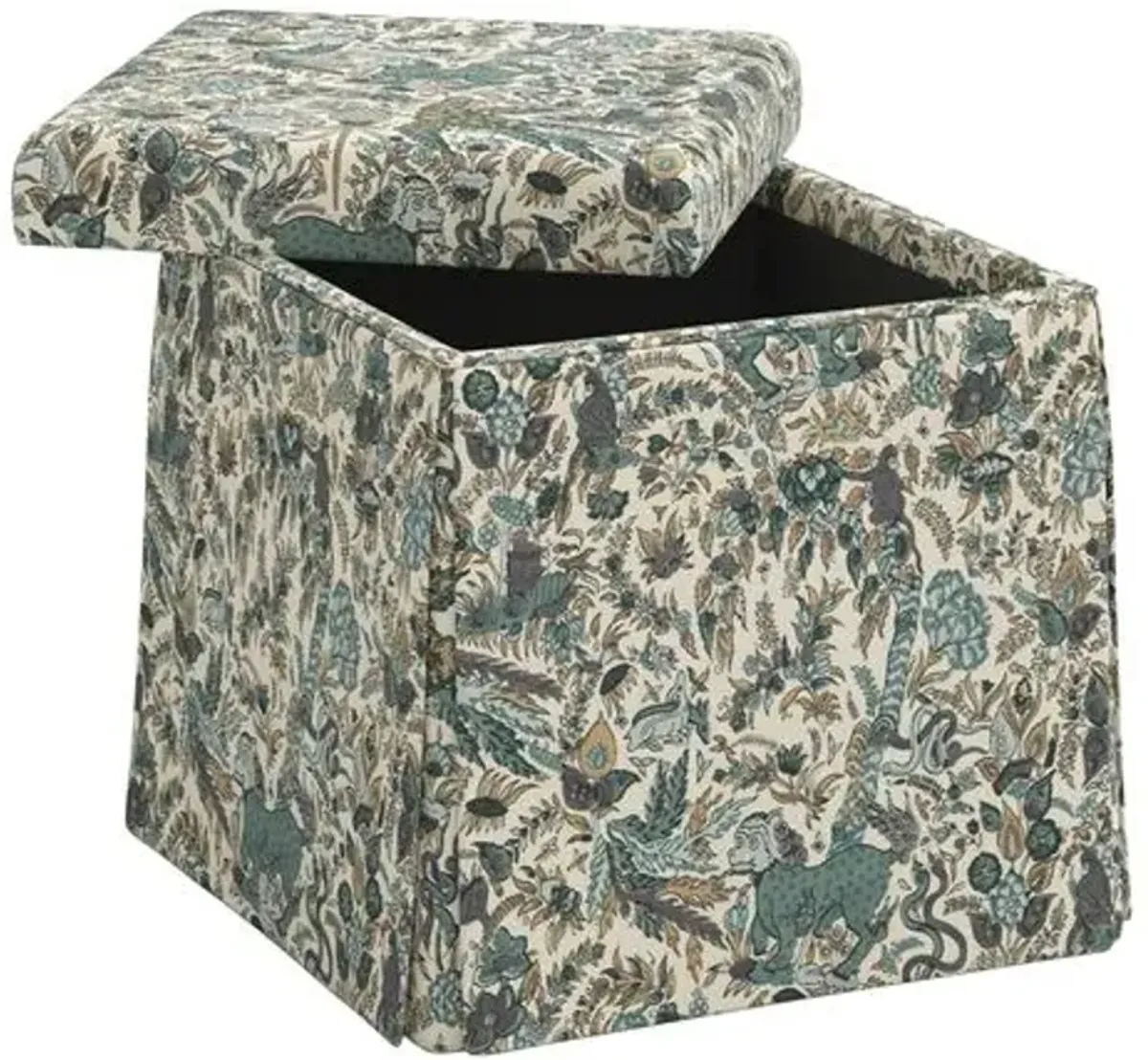 Anne Skirted Storage Ottoman - Bali Lion - Green