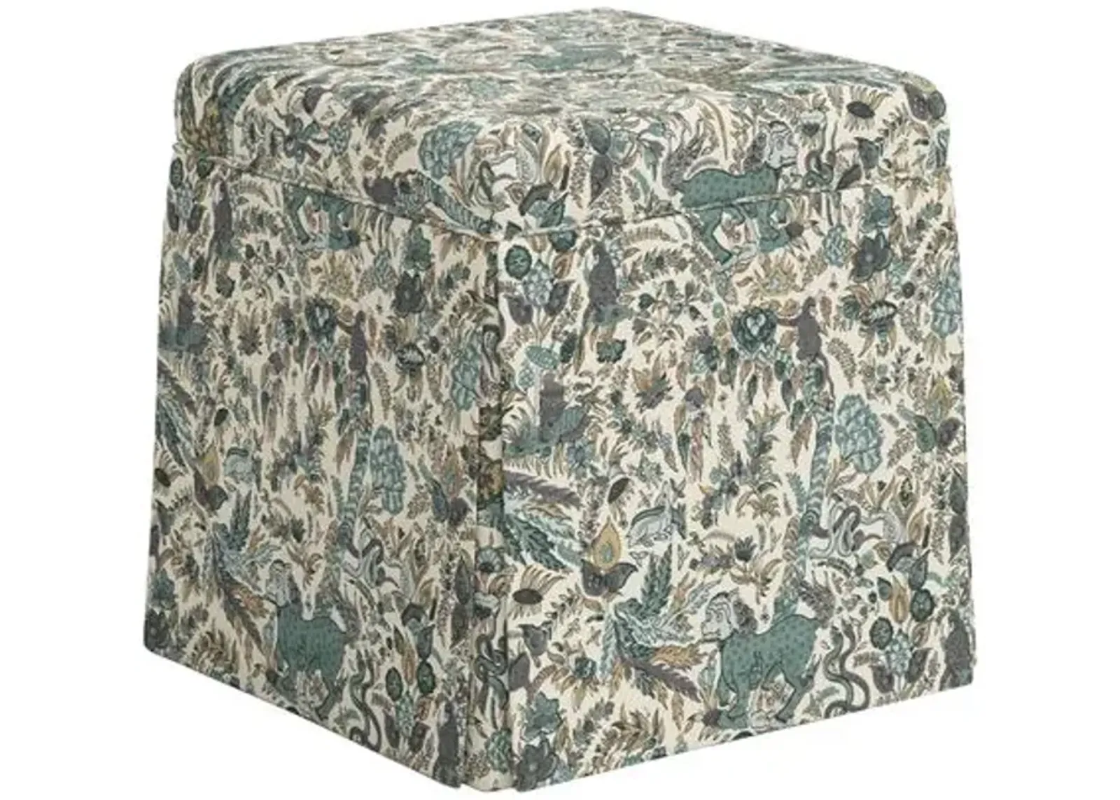 Anne Skirted Storage Ottoman - Bali Lion - Green