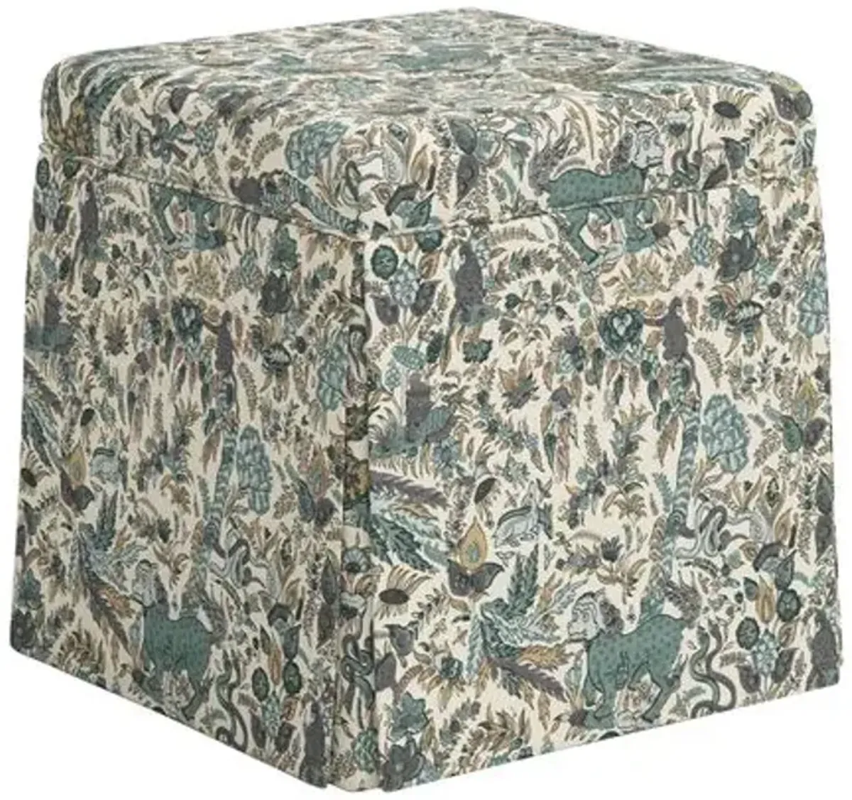 Anne Skirted Storage Ottoman - Bali Lion - Green