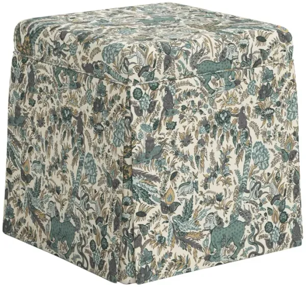 Anne Skirted Storage Ottoman, Bali Lion