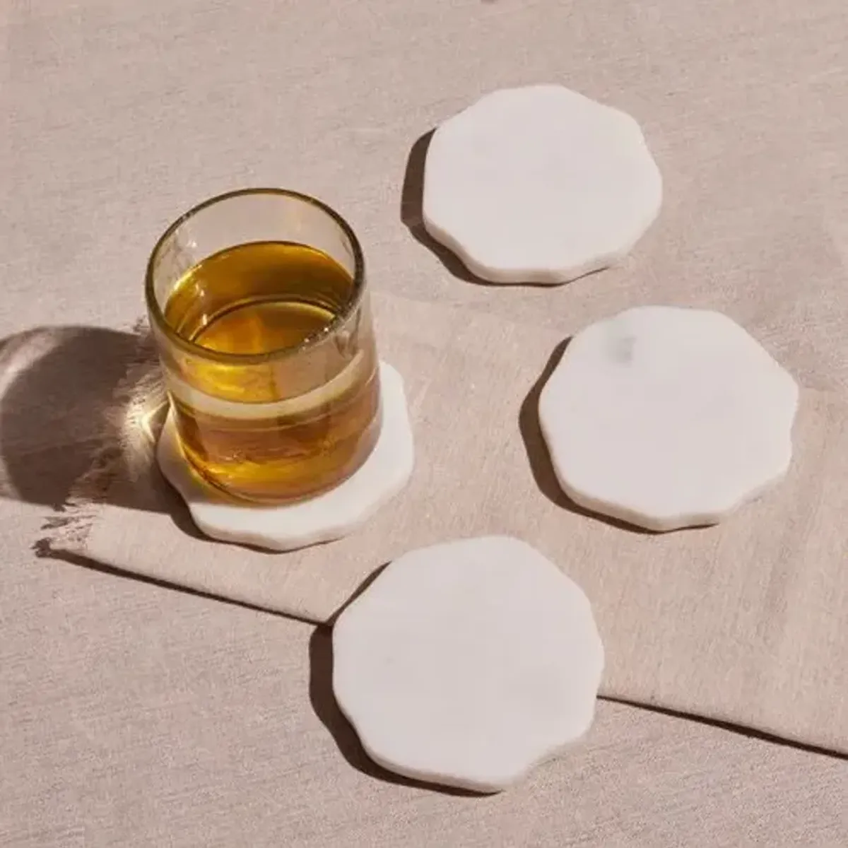 Set of 4 Flor Marble Coasters - Powered by People - Handcrafted - Ivory