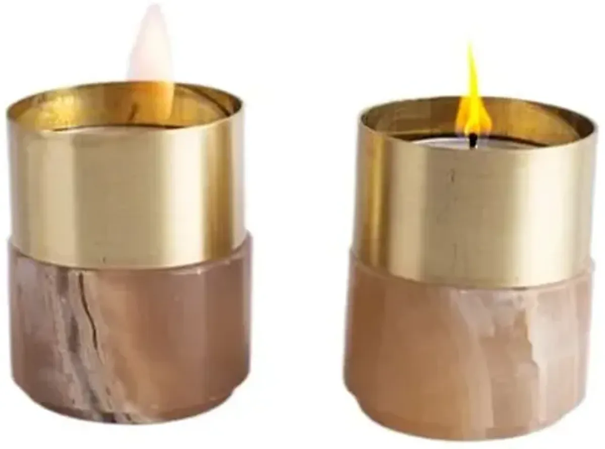 AndJacob Candle Holder - Brass - Amber Alabaster - Powered by People - Gold