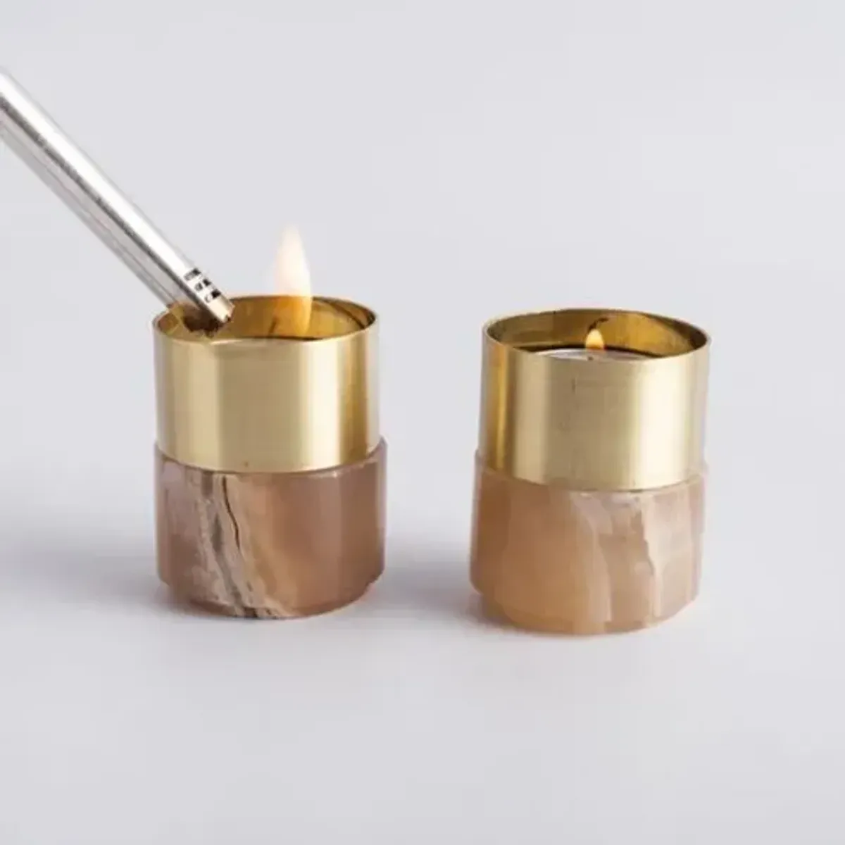 AndJacob Candle Holder - Brass - Amber Alabaster - Powered by People - Gold