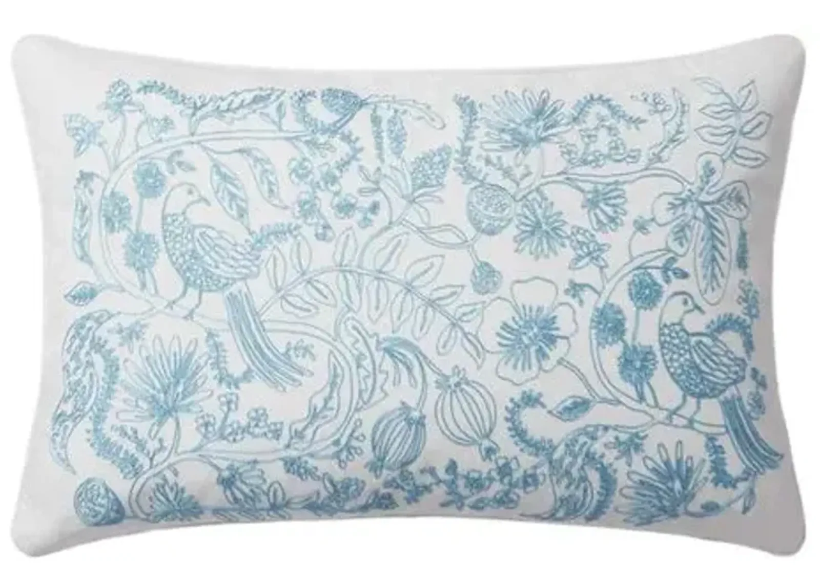 Aviary Lumbar Pillow - White/Blue - Rifle Paper Co. x Loloi